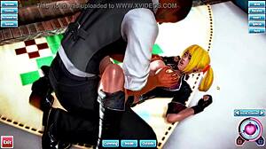 אנימציית הנטאי עם בלונדינית ציצים גדולים בדוגיסטייל ומיסיונרי