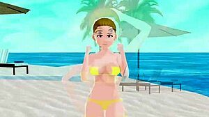 emma's blonde anime bikini try-on at beach