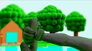 Claymation character masturbates with handjob