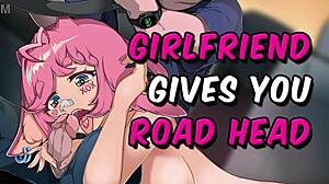 Giving a blowjob while the driver gets an ASMR experience