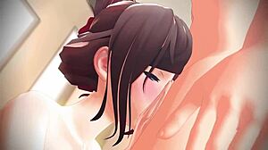 Beautiful anime house wife gives great blow job