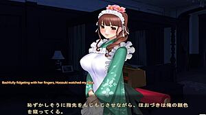 Maid Hozuki flaunts big tits in Japanese hentai game scene 4, teasing with Asian costumes.