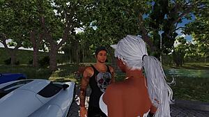 Blonde kitty battles big cock outdoors