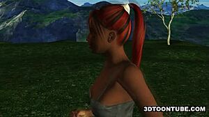 Two bi 3D babes licking each other and sharing a cock