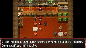 in harem in another world episode 14, the redhead milf blocks him with her giant tits in a sexy outfit. the monster cock looms nearby