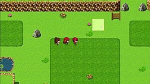 in harem in another world episode 14, the redhead milf blocks him with her giant tits in a sexy outfit. the monster cock looms nearby