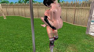 Cute lesbian girl fucks another in lifting position