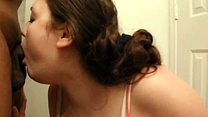 Pregnant slut gags on monster cock in bathroom POV