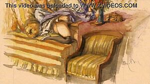 Vintage retro erotic anime drawings featuring sensual scenes and characters