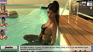 Cartoon style babysitter at a yacht party
