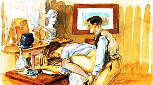 Vintage retro erotic anime drawings featuring sensual scenes and characters