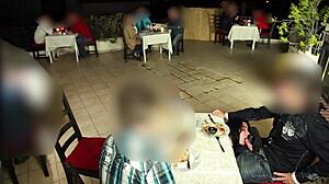 Public humiliation as Publik extreme gets a handjob with a giant cock in a restaurant