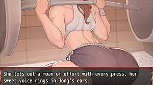 Harem in Another World hentai gym workout exposes pussy