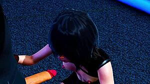 3D animated erotica with small boobed girls in a cartoon cafe