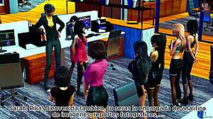 3D animated erotica with small boobed girls in a cartoon cafe