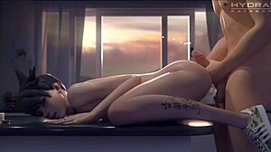 Beautiful anime Tracer gets an amazing cock in her ass