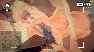 blonde girl having tons of fun in game