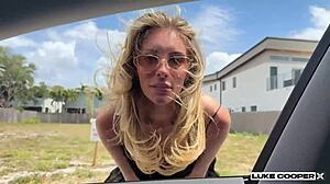 Sexy Blonde Bonnie Blue Bangs Hard in Self-Driving Tesla