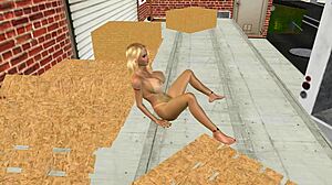 Beautiful Big-Breasted Woman Masturbates with Cucumber in 3D