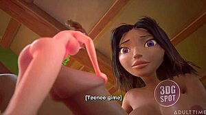 Tiny trans goes wild with busty trans in 3D
