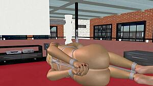 3d animation of a cute big-breasted girl getting fingered in pussy and anal play