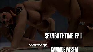 Beautiful women and futanari in a hot bathroom scene in an animated porn movie