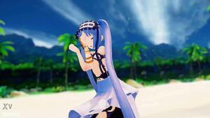 stheno hentai dance! undressing on beach with small tits mmd 3d