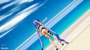stheno hentai dance! undressing on beach with small tits mmd 3d