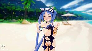 stheno hentai dance! undressing on beach with small tits mmd 3d