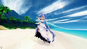 stheno hentai dance! undressing on beach with small tits mmd 3d