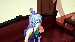 Konosuba Aqua rides hard in living room for creampie load