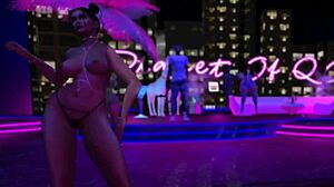 Exhibitionist in Microbikini Flashing Curvy Big Tits While Dancing