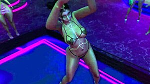 Exhibitionist in Microbikini Flashing Curvy Big Tits While Dancing