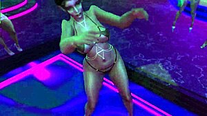 Exhibitionist in Microbikini Flashing Curvy Big Tits While Dancing