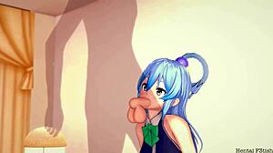 Konosuba Aqua rides hard in living room for creampie load
