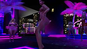 A curvaceous woman in a micro bikini goes clubbing and dances