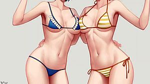 What if bikini emblem reveals big tits tease?