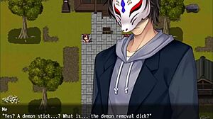 Yokai beauty dominates man in public square sex scene