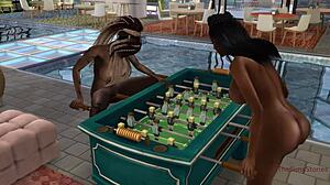 Ever seen a lesbian dominate a bartender with hard club fucking?