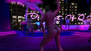 Exhibitionist in Microbikini Flashing Curvy Big Tits While Dancing