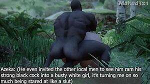 busty slut takes big black cock deep in jungle 3d scene