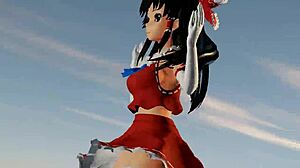 reimu touhou teases with a slow striptease dance