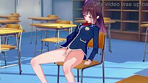 Cartoon porn with a hentai girl masturbating in a classroom
