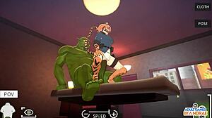 Squirting teen gets dominated by an orc with a huge cock