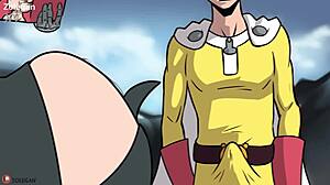 Tatsumaki from One Punch Man in an uncensored hentai scene with Saitama