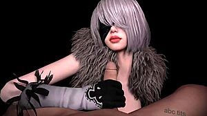 Toon hentai with a 2b-themed blowjob and handjob