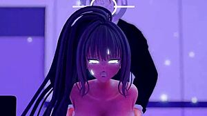 カリン stands bare in a stunning 3d cartoon anime scene, revealing every detail in a bold display. Her presence captivates!