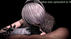 Toon hentai with a 2b-themed blowjob and handjob