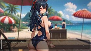Exhib Couple Blurs Walls at Beach in Hentai Game