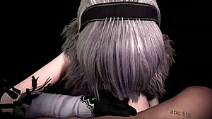 Toon hentai with a 2b-themed blowjob and handjob